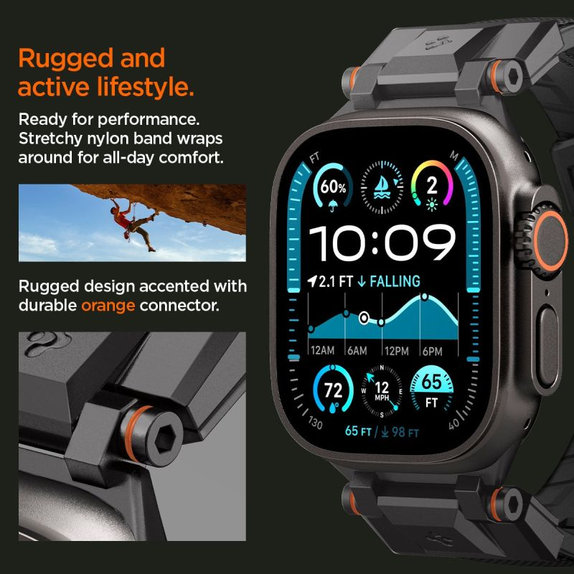 Pasek Durapro Armor do Apple Watch (42, 44, 45, 49mm), Black Edition, Spigen