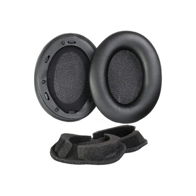 Zapasowe nauszniki do Sony WH-1000XM3, pianka memory + skóra PU, Czarny, Black, 1 para