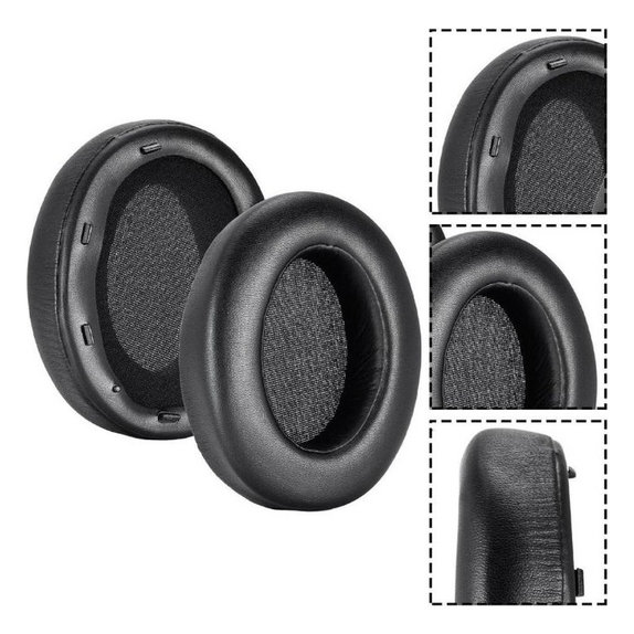 Zapasowe nauszniki do Sony WH-XB910N, pianka memory + skóra PU, Czarny, Black, 1 para