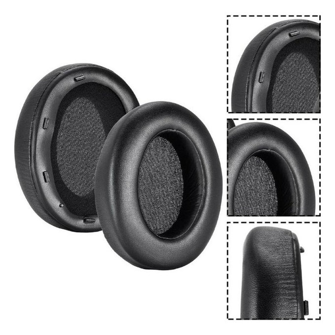 Zapasowe nauszniki do Sony WH-XB910N, pianka memory + skóra PU, Czarny, Black, 1 para