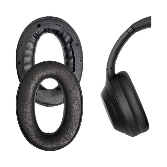Zapasowe nauszniki do Sony WH-1000XM4, pianka memory i skóra PU, Czarny, Black, 1 para