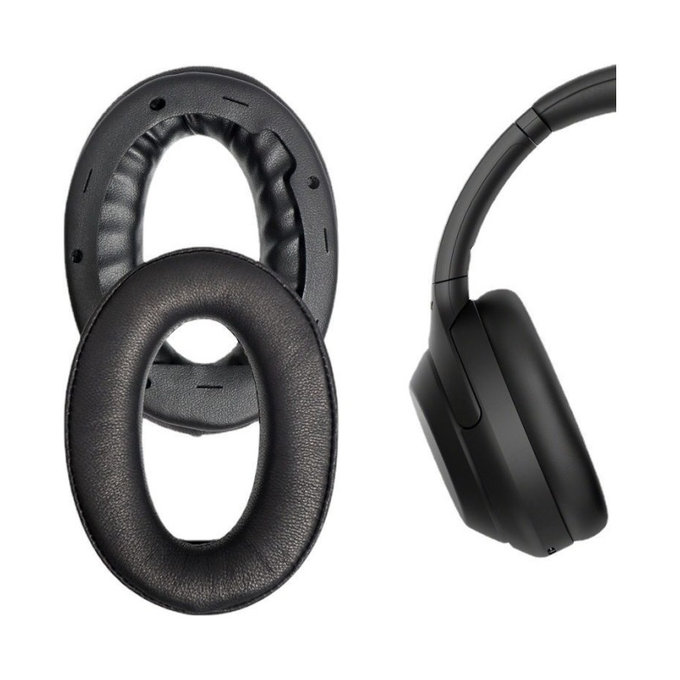 Zapasowe nauszniki do Sony WH-1000XM4, pianka memory i skóra PU, Czarny, Black, 1 para