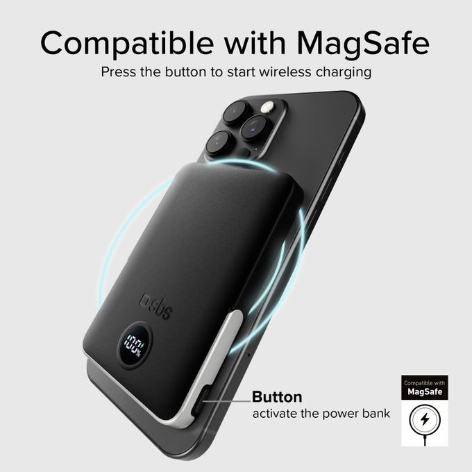 PowerBank 5000mAh, 20W, Power Delivery, Mag Stand, Czarny, Black, SBS