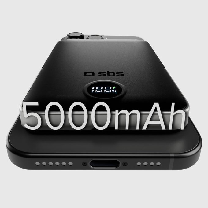 PowerBank 5000mAh, 20W, Power Delivery, Mag Stand, Czarny, Black, SBS