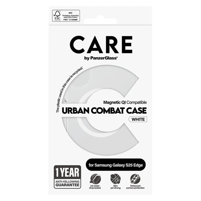 Etui Urban Combat z białym QI do Samsung Galaxy S25 Edge, Przezroczyste, PanzerGlass
