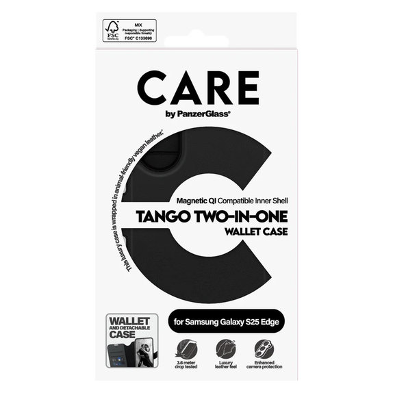 Etui Wallet Tango Two-In-One z QI do Samsung Galaxy S25 Edge, Czarne, PanzerGlass
