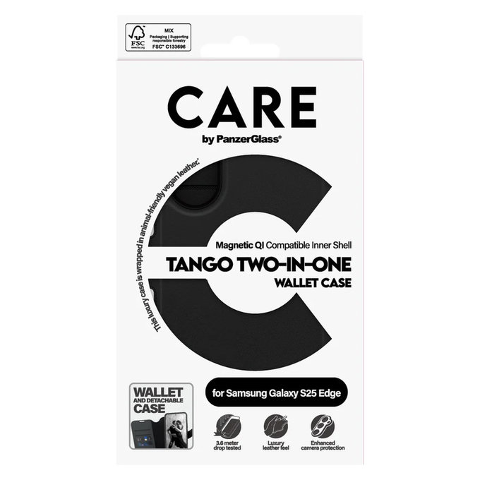 Etui Wallet Tango Two-In-One z QI do Samsung Galaxy S25 Edge, Czarne, PanzerGlass