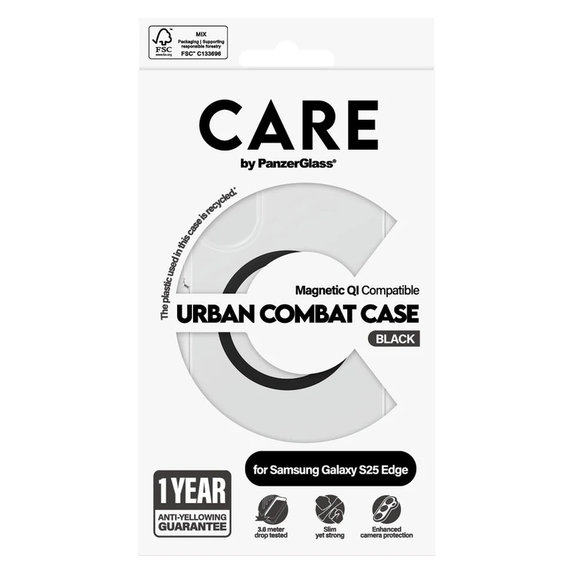 Etui Urban Combat z czarnym QI do Samsung Galaxy S25 Edge, Przezroczyste, PanzerGlass