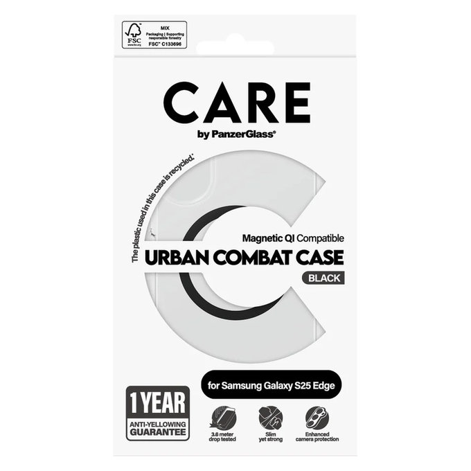 Etui Urban Combat z czarnym QI do Samsung Galaxy S25 Edge, Przezroczyste, PanzerGlass