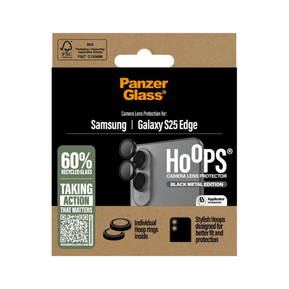 Osłona obiektywu aparatu Hoops do Samsung S25 Edge, Czarne, PanzerGlass