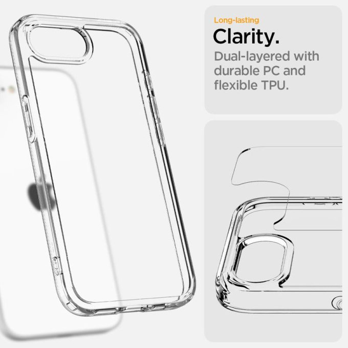 Etui do iPhone 16e, Ultra Hybrid, Crystal Clear, Spigen