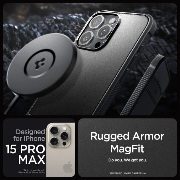 Etui z MagSafe do iPhone 14, Rugged Armor, Matte Black, Spigen