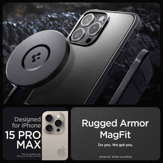 Etui z MagSafe do iPhone 14, Rugged Armor, Matte Black, Spigen