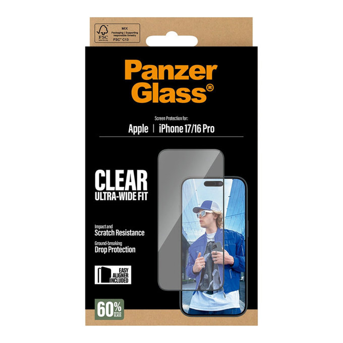 Szkło hartowane UWF z aplikatorem do iPhone 17/16 Pro, Czarne, PanzerGlass