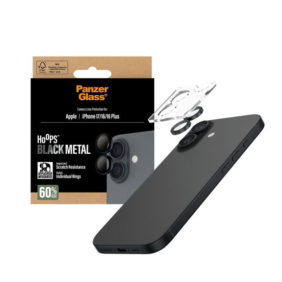 Pierścienie ochronne obiektywu kamery do iPhone 17/16 Plus/16, Czarny, Black, PanzerGlass