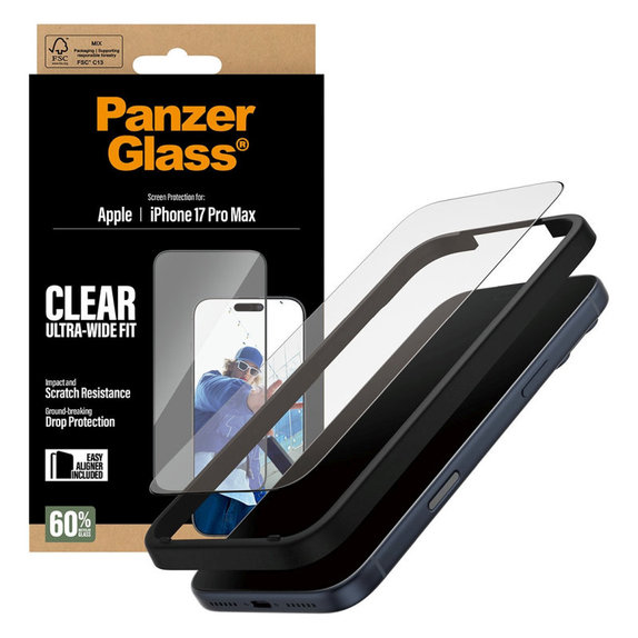 Szkło hartowane UWF z aplikatorem do iPhone 17 Pro Max, Czarne, PanzerGlass
