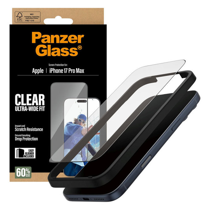 Szkło hartowane UWF z aplikatorem do iPhone 17 Pro Max, Czarne, PanzerGlass
