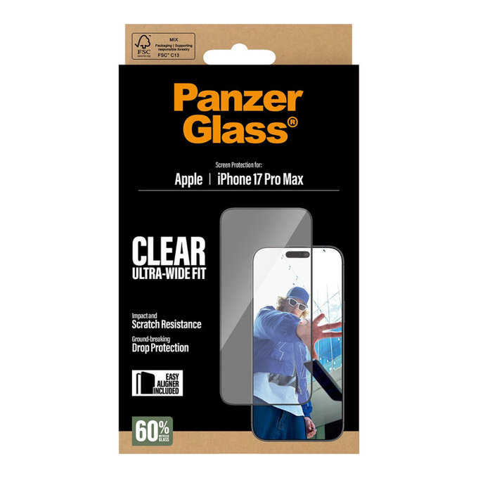 Szkło hartowane UWF z aplikatorem do iPhone 17 Pro Max, Czarne, PanzerGlass
