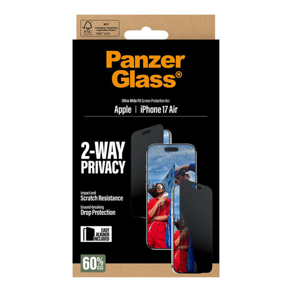 Szkło hartowane UWF 2-Way Privacy z aplikatorem do iPhone Air, Czarne, PanzerGlass