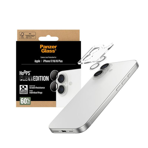 Ochraniacz soczewki tylnego aparatu do iPhone 16, 16 Plus, 17, Hoops, Przezroczysty, Transparent, PanzerGlass