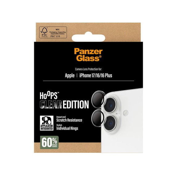Ochraniacz soczewki tylnego aparatu do iPhone 16, 16 Plus, 17, Hoops, Przezroczysty, Transparent, PanzerGlass