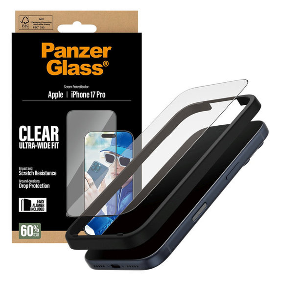 Szkło hartowane UWF z aplikatorem do iPhone 17 Pro, Czarne, PanzerGlass