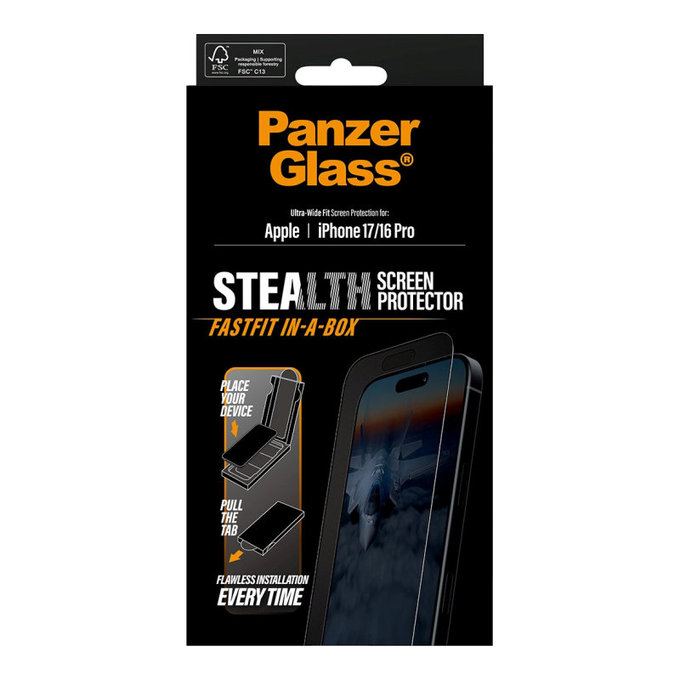 Szkło hartowane UWF Stealth z Fastfit do iPhone 17/16 Pro, Czarne, PanzerGlass