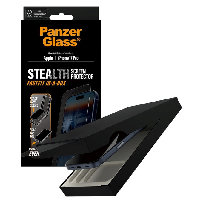 Szkło hartowane UWF Stealth z Fastfit do iPhone 17 Pro, Czarne, PanzerGlass