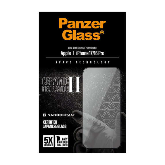 Szkło hartowane UWF Ceramic II z Fastfit do iPhone 17/16 Pro, Czarne, PanzerGlass
