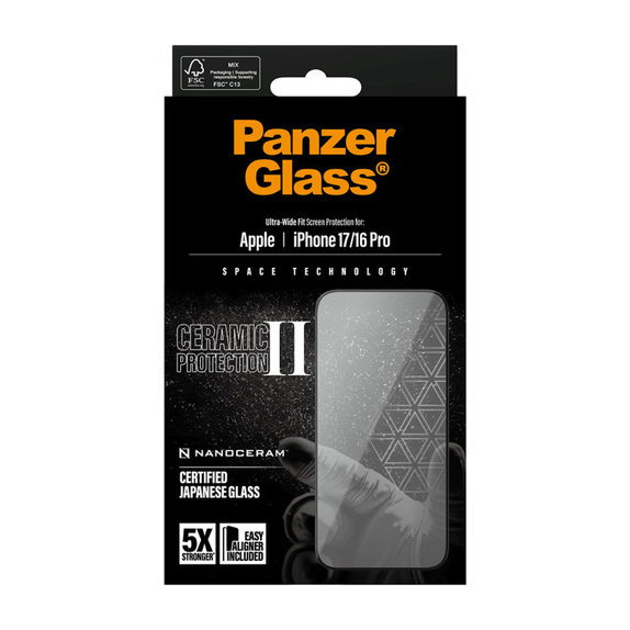 Szkło hartowane UWF Ceramic II z Fastfit do iPhone 17/16 Pro, Czarne, PanzerGlass