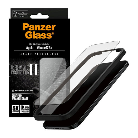 Szkło hartowane UWF Ceramic II z aplikatorem do iPhone Air, Czarne, PanzerGlass