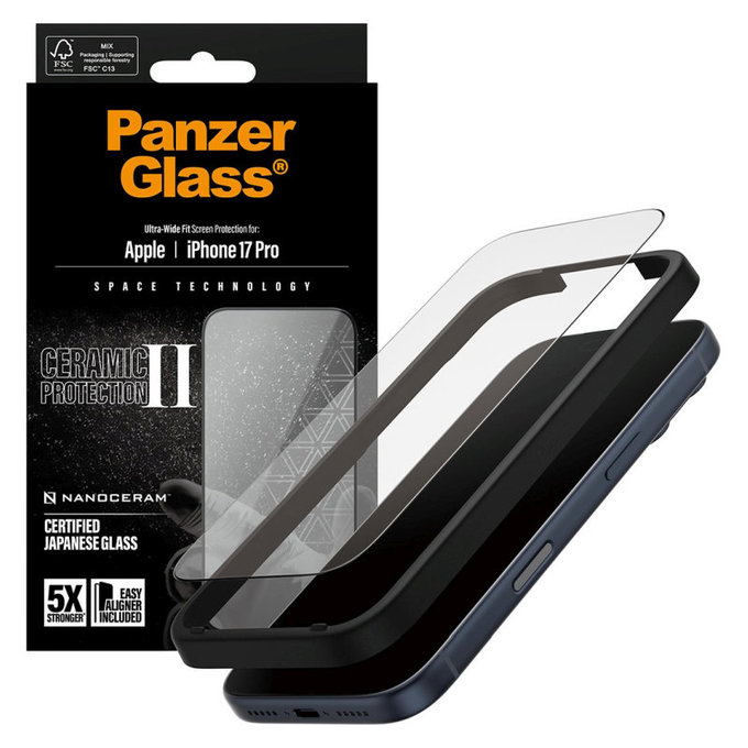 Szkło hartowane UWF Ceramic II z aplikatorem do iPhone 17 Pro, Czarne, PanzerGlass