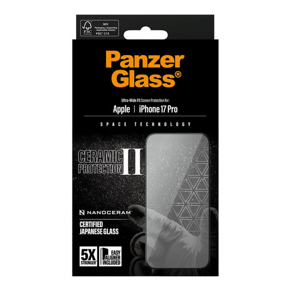 Szkło hartowane UWF Ceramic II z aplikatorem do iPhone 17 Pro, Czarne, PanzerGlass