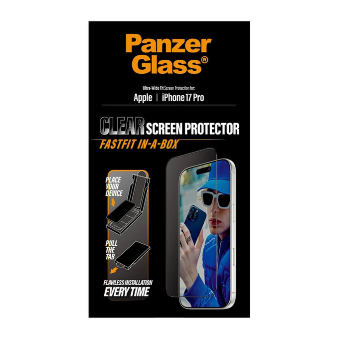 Szkło hartowane UWF z Fastfit do iPhone 17 Pro, Czarne, PanzerGlass