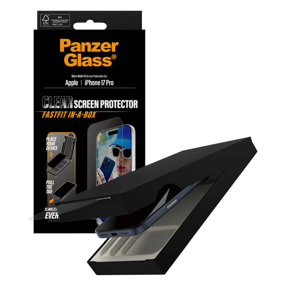 Szkło hartowane UWF z Fastfit do iPhone 17 Pro, Czarne, PanzerGlass