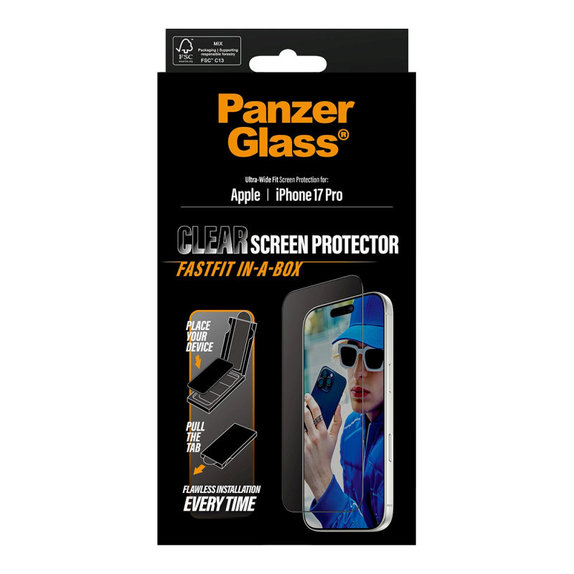 Szkło hartowane UWF z Fastfit do iPhone 17 Pro, Czarne, PanzerGlass