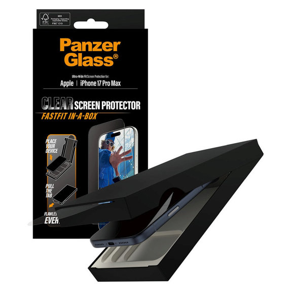 Szkło hartowane UWF z Fastfit do iPhone 17 Pro Max, Czarne, PanzerGlass