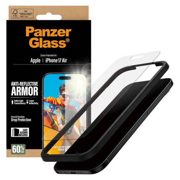 Szkło hartowane Anti-Reflective z aplikatorem do iPhone Air, Czarne, PanzerGlass