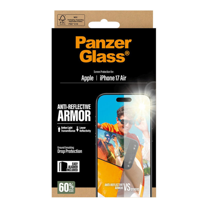 Szkło hartowane Anti-Reflective z aplikatorem do iPhone Air, Czarne, PanzerGlass