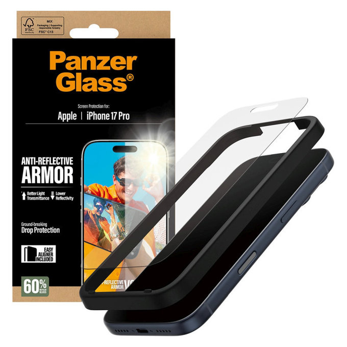 Szkło hartowane Anti-Reflective z aplikatorem do iPhone 17 Pro, Czarne, PanzerGlass