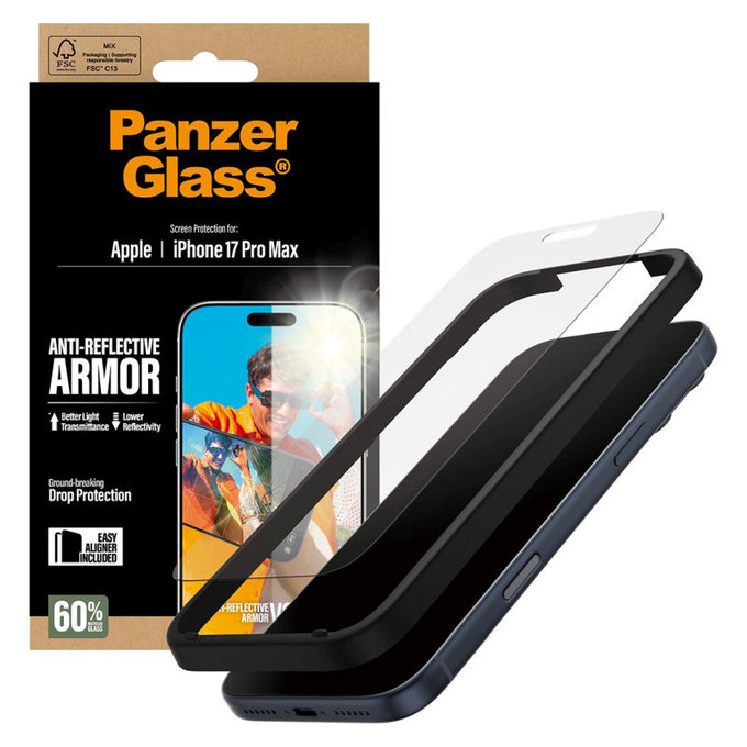 Szkło hartowane Anti-Reflective z aplikatorem do iPhone 17 Pro Max, Czarne, PanzerGlass