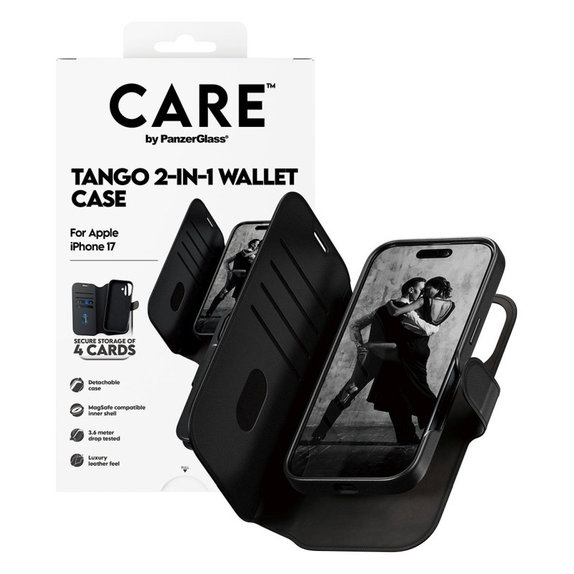 Etui Wallet Tango Two-In-One z MagSafe do iPhone 17, Czarne, CARE