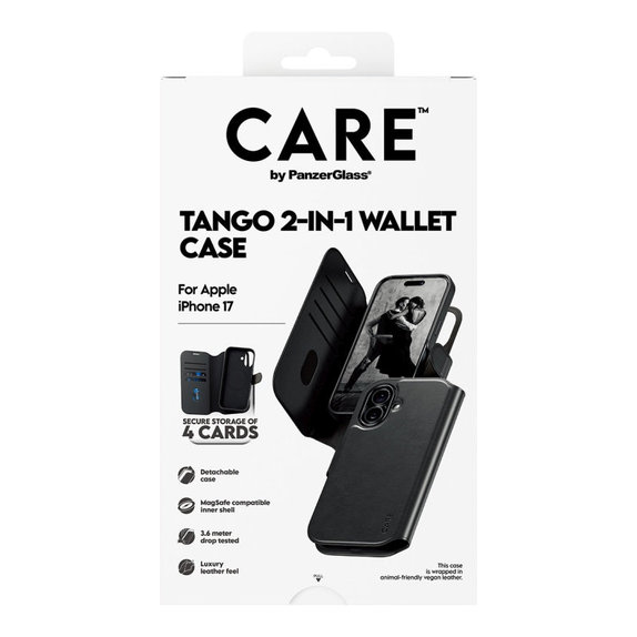 Etui Wallet Tango Two-In-One z MagSafe do iPhone 17, Czarne, CARE