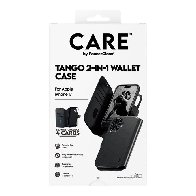 Etui Wallet Tango Two-In-One z MagSafe do iPhone 17, Czarne, CARE