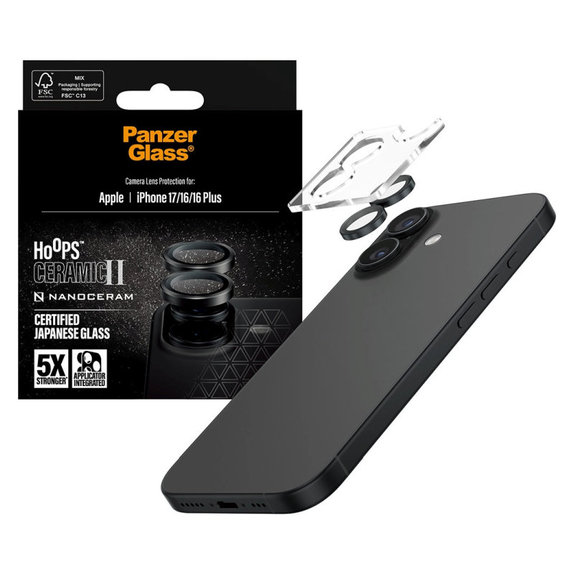 Osłona obiektywu aparatu Hoops Ceramic II do iPhone 17/16 Plus/16, Czarne, PanzerGlass
