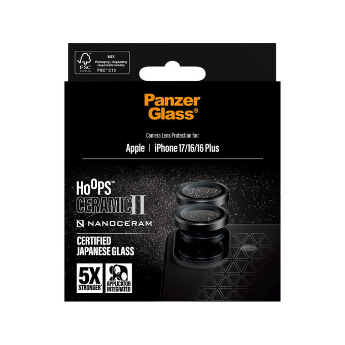 Osłona obiektywu aparatu Hoops Ceramic II do iPhone 17/16 Plus/16, Czarne, PanzerGlass