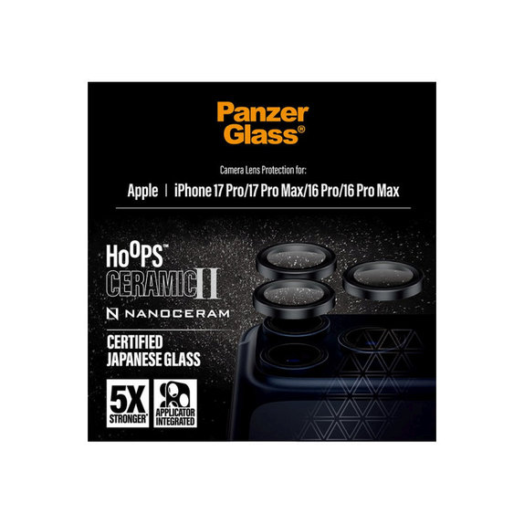 Pierścienie ochronne obiektywu kamery Hoops Ceramic II do iPhone 17 Pro Max/17 Pro/16 Pro Max/16 Pro, Czarny, PanzerGlass