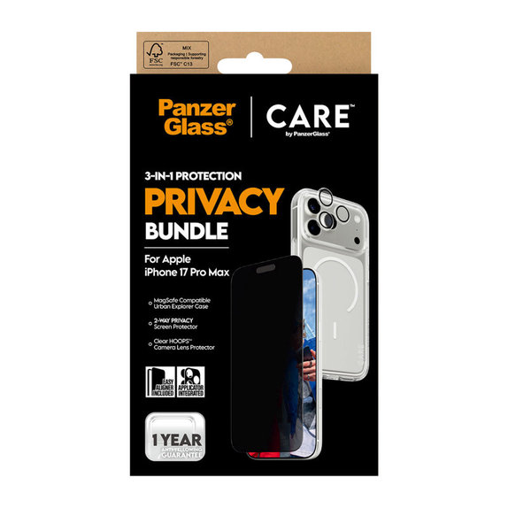Bundle 3w1 Privacy do iPhone 17 Pro Max, PanzerGlass