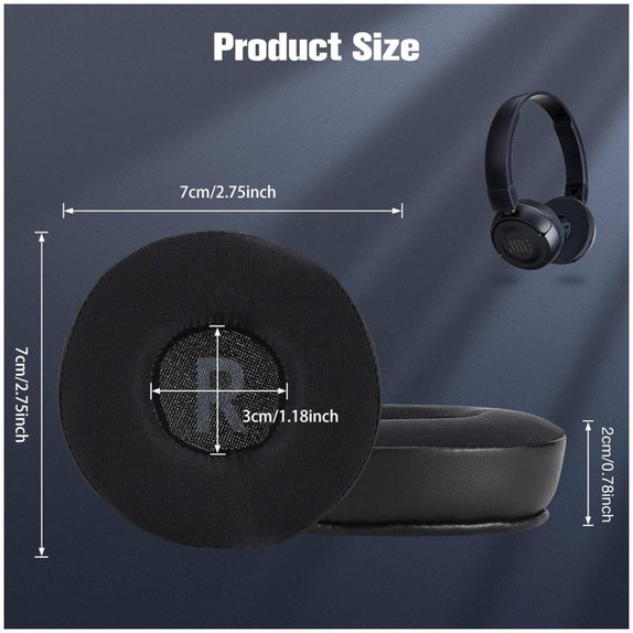 Zapasowe nauszniki do JBL JR300, T450BT, T500BT, T600, pianka memory i skóra i tkanina, Czarny, Black, żel chłodzący, 1 para