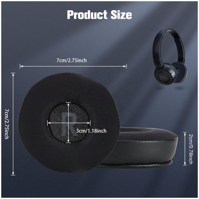 Zapasowe nauszniki do JBL JR300, T450BT, T500BT, T600, pianka memory i skóra i tkanina, Czarny, Black, żel chłodzący, 1 para